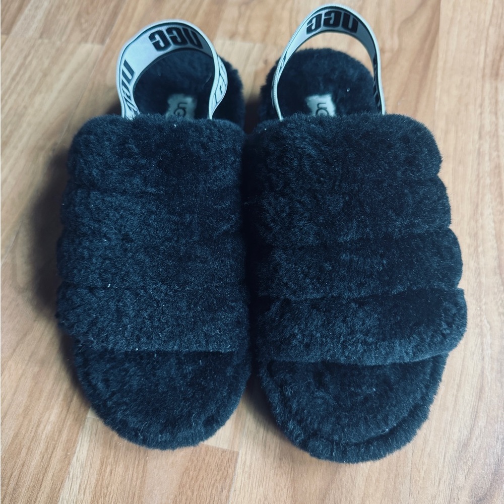 UGG Black Fluffy Sandals